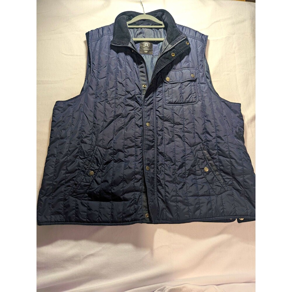 Haggar Collection Men's Blue Quilted Full Zip Snap Front Vest Big & Tall 2XL